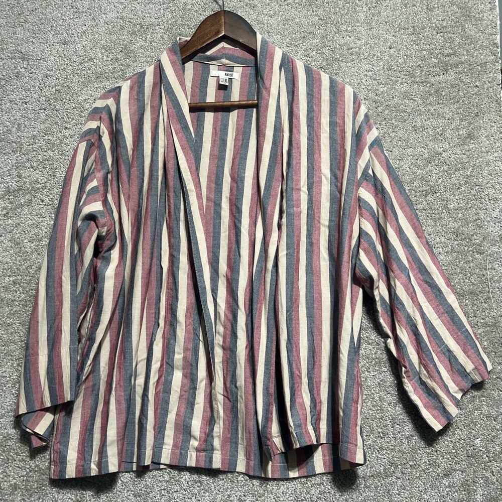 Amuse Society Woman’s Grey Pink Open Front Jacket Kimono Cardigan Size XS